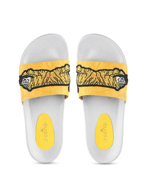 

STEPpings Women Yellow Self Design Sliders