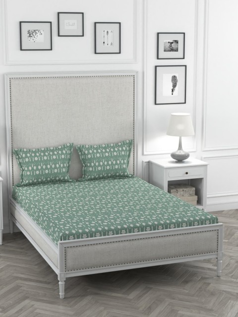 

AMOUVE Green Abstract 300 TC Organic Cotton 1 King Bedsheet with 2 Pillow Covers