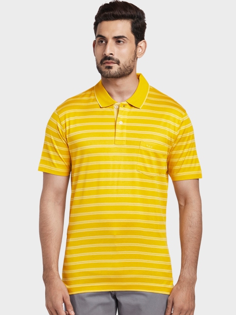 

ColorPlus Men Yellow & White Striped Polo Collar T-shirt