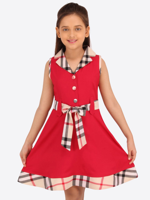 

CUTECUMBER Girls Red Solid Fit and Flare Dress