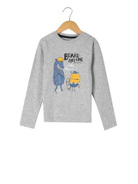 

Cherokee Boys Grey Melange & Blue Printed Round Neck T-shirt