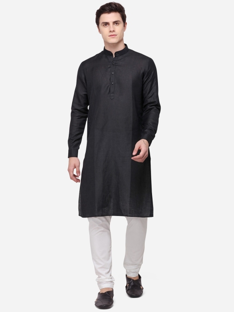 JADE BLUE Men Black Solid Straight Modi Kurta