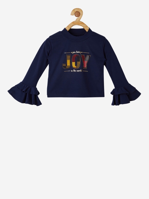 

VITAMINS Girls Navy Blue Printed Top