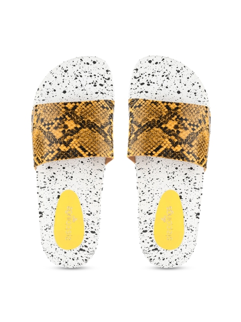 

STEPpings Women Beige & Black Animal Self Design Sliders
