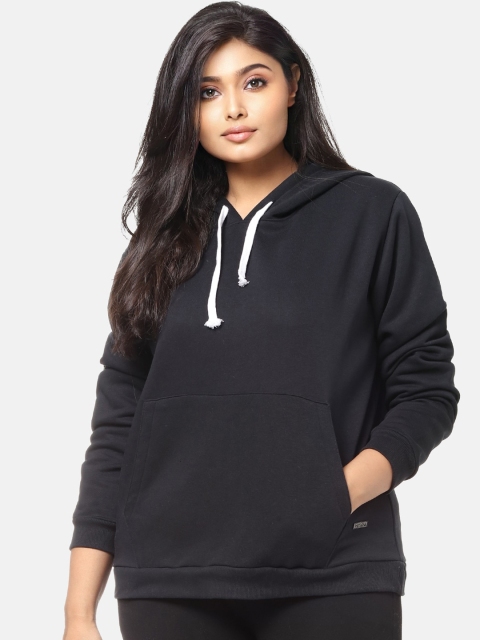 

Instafab Plus Women Black Solid Hooded Sweatshirt