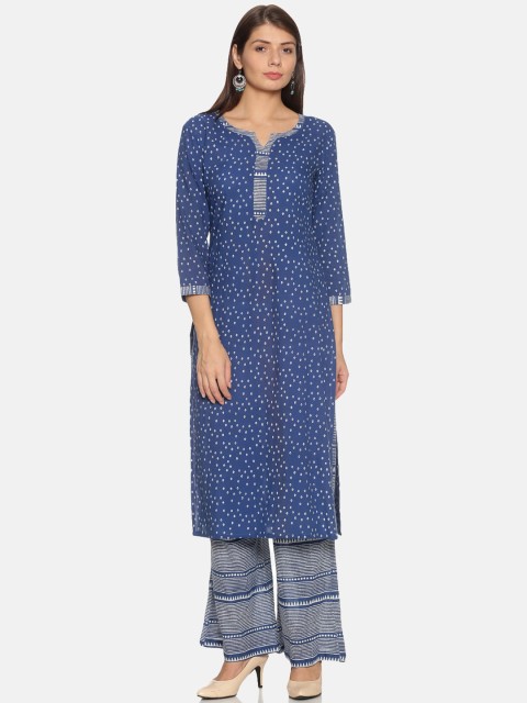 

NANGALIA RUCHIRA Women Blue & White Printed Kurta with Palazzos