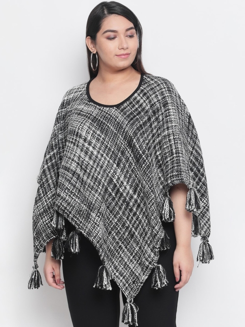 

Amydus Women Plus Size Black & White Checked Poncho