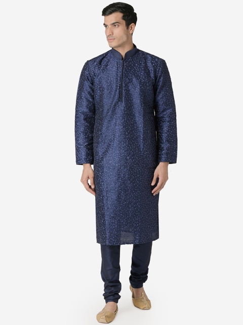 

Sanwara Men Navy Blue Embroidered Kurta with Churidar