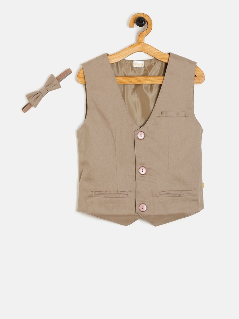 

Aomi Boys Beige Solid Pure Cotton Waistcoat With Bow Tie