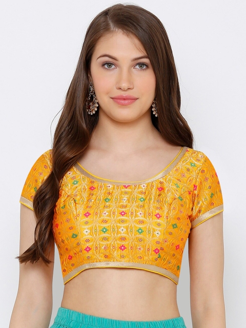 

SALWAR STUDIO Women Yellow & Pink Woven-Design Readymade Saree Blouse