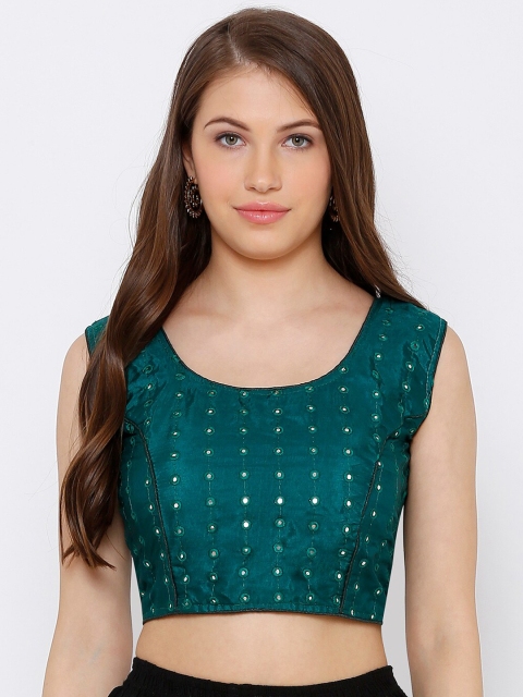 

SALWAR STUDIO Women Green Embroidered Readymade Saree Blouse