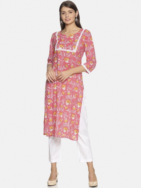 

NANGALIA RUCHIRA Women Peach-Coloured & White Printed Kurta with Trousers