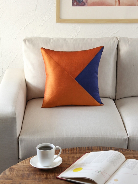 

House This Brown & Blue Single Colourblocked Square Cushion Cover