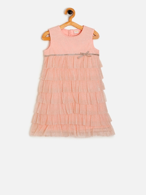 

Aomi Girls Peach-Coloured Self Design A-Line Dress
