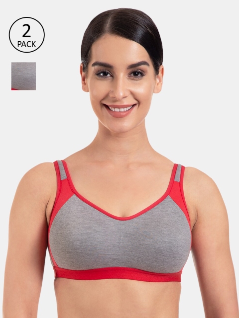

Tweens Pack Of 2 Grey & Red Solid Non-Wired Non Padded Sports Bra TW-281-2PC-CRL-30B