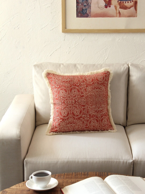 

House This Red Single Ethnic Motifs Square Cushion Cover
