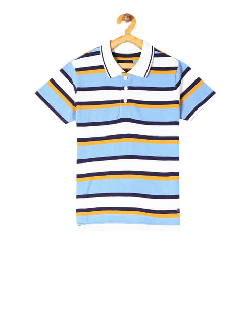 

Cherokee Boys Blue White Striped Pure Cotton Polo Collar Pure Cotton T-shirt