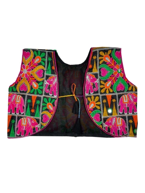 

BANJARA INDIA Girls Black & Pink Embroidered Bolero Jacket
