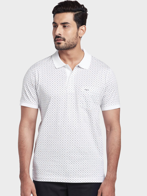 

ColorPlus Men White & Black Printed Polo Collar T-shirt