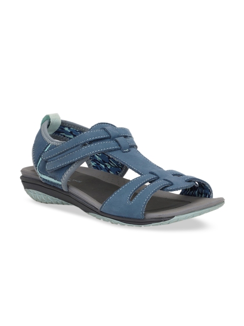 

Hush Puppies Women Teal Blue Leather Open Toe Flats