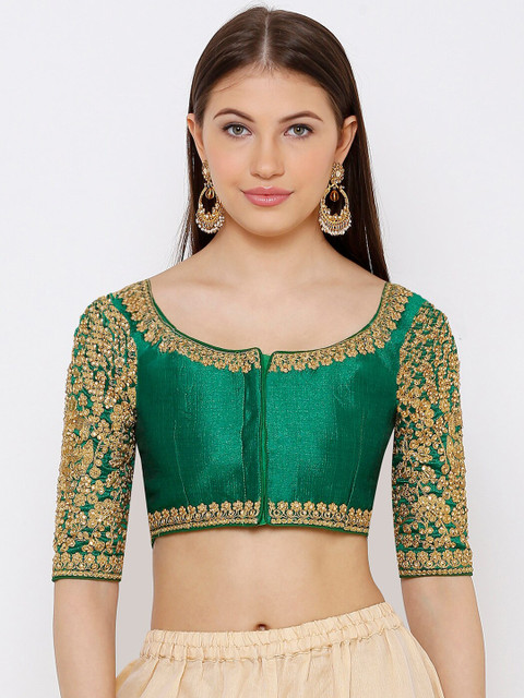 

SALWAR STUDIO Women Green & Gold-Toned Embroidered Readymade Saree Blouse