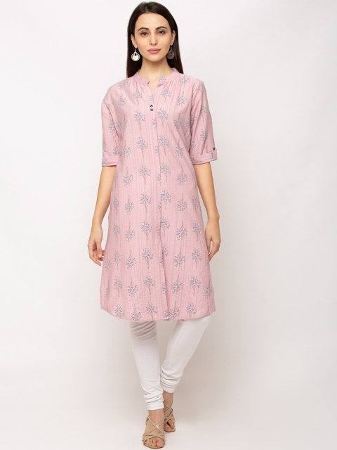 

TANKHI Women Pink Floral Print Pathani Kurta