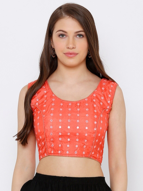 

SALWAR STUDIO Women Orange Embroidered Readymade Saree Blouse