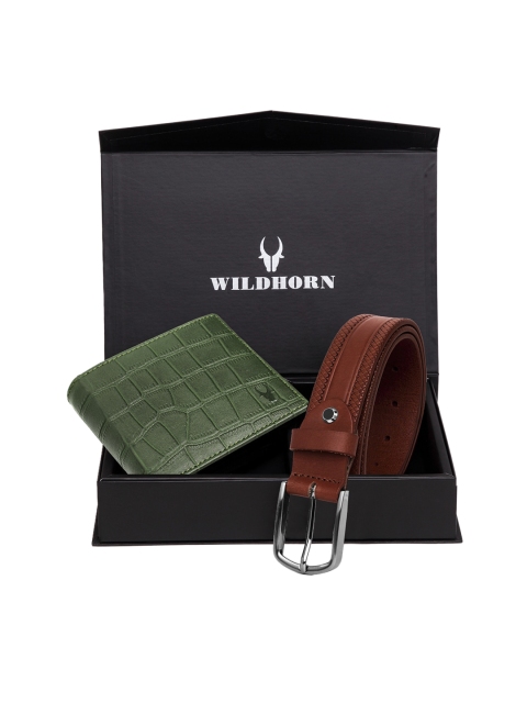 

WildHorn Men Green & Brown RFID Protected Genuine Leather Accessory Gift Set