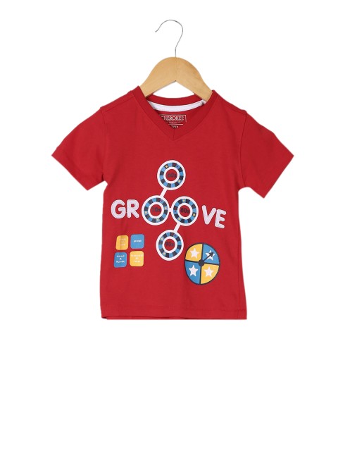 

Cherokee Boys Red Printed V-Neck T-shirt