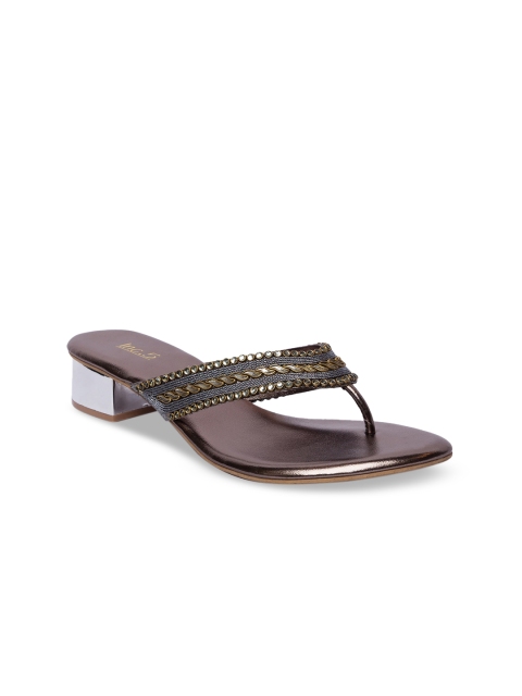 

Inc 5 Women Grey & Gold-Toned Embellished Block Heels