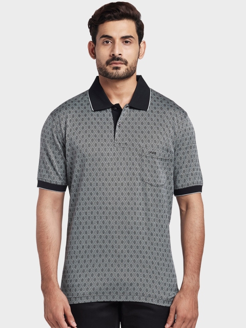 

ColorPlus Men Grey & White Printed Polo Collar T-shirt