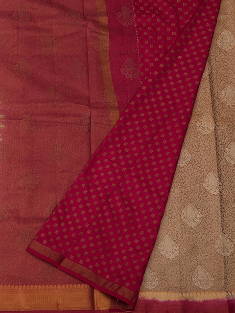 

Pothys Cream-Coloured & Red Jute Silk Printed Saree