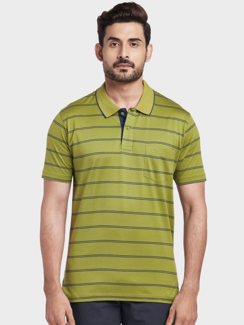 

ColorPlus Men Green & Blue Striped Polo Collar T-shirt