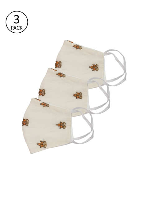 

Bellofox Women Cream-Coloured 3 Pcs 3-Ply Printed Reusable Outdoor Masks, Orange