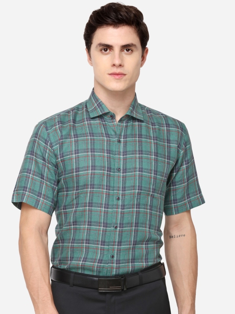 

JADE BLUE Men Green Regular Fit Checked Formal Shirt