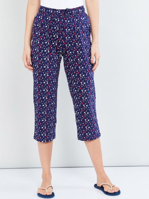 

max Women Navy Blue & White Printed Cotton Lounge Pant