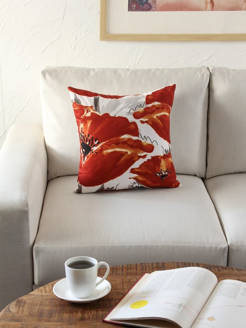 

House This White & Orange Single Floral Square Cushion Covers