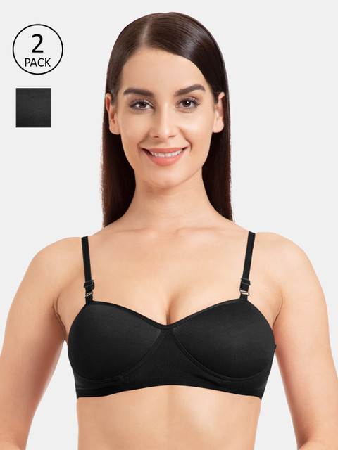 

Tweens Pack of 2 Black Solid Non-Wired Lightly Padded Bralette Bra TW-422