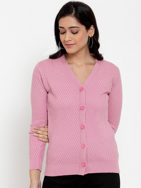 

Kalt Women Pink Self Design Cardigan Sweater