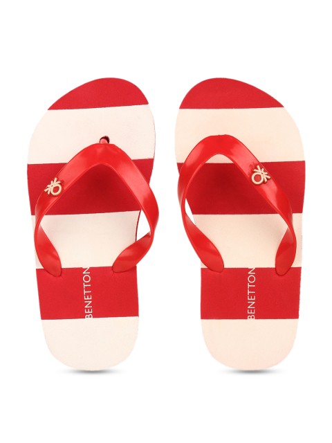 

United Colors of Benetton Unisex Kids Red & Off-White Striped Thong Flip-Flops