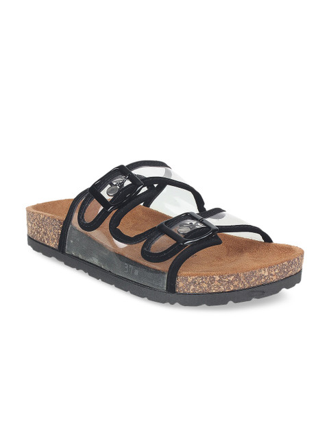 

STEPpings Women Black & Transparent Solid Sliders