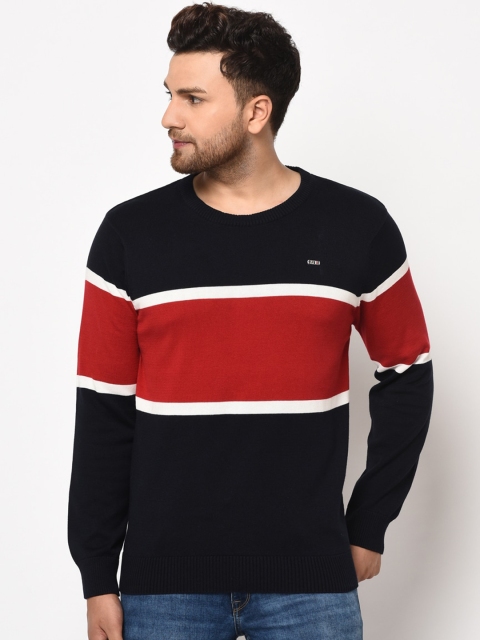 

98 Degree North Men Navy Blue & Red Colourblocked Pullover Sweater