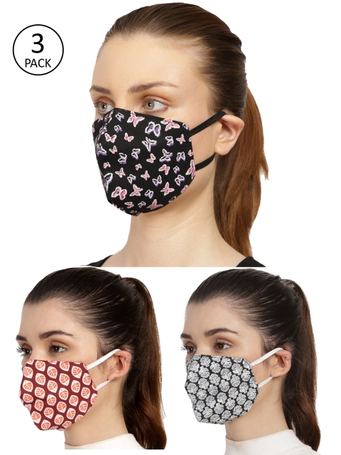 

Anekaant Women Pack of 3 Multicolor 3-Ply Reusable Cloth Mask, Multi