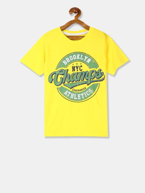 

Cherokee Boys Yellow & Green Printed Round Neck T-shirt