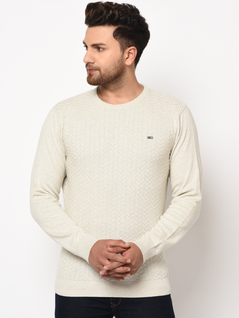 

98 Degree North Men Off-White Self Design Pullover Sweater