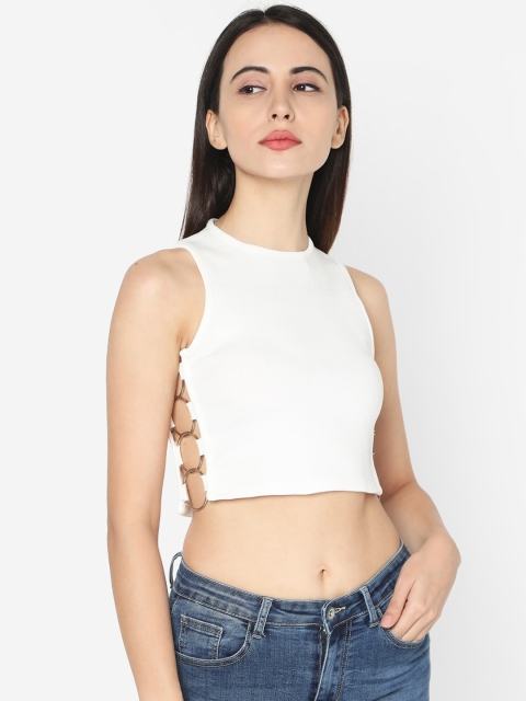 

Deal Jeans Women White Solid Cut Out Fitted Crop Top
