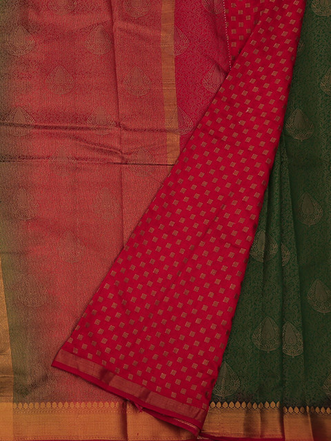 

Pothys Green & Red Jute Silk Woven Design Saree