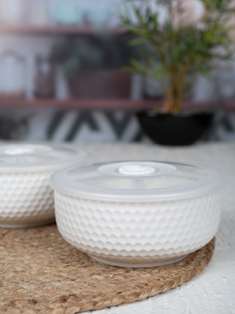 

White Gold 2 Pcs Porcelain Bowl With Airtight Lid Set 780 ml each