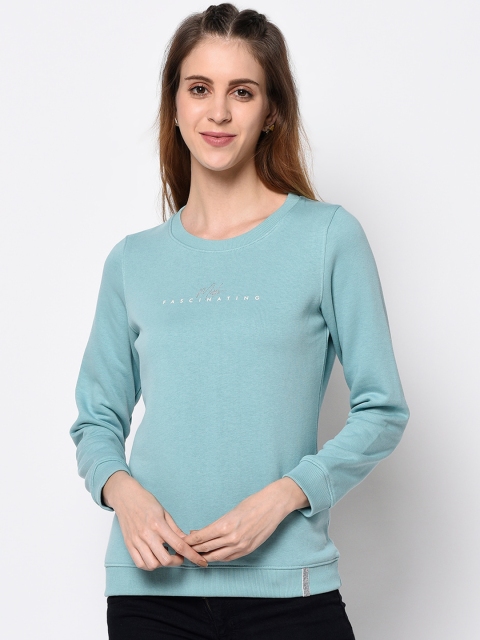

METTLE Women Teal Blue Printed Sweatshirt