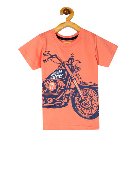 

Cherokee Boys Peach-Coloured Printed Round Neck T-shirt